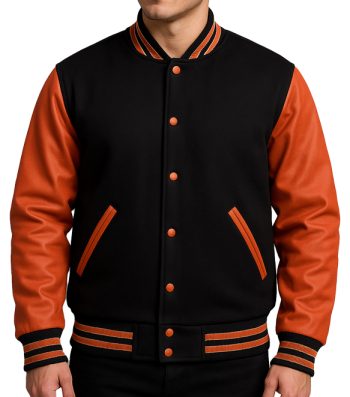 Front View Orange Letterman Jacket