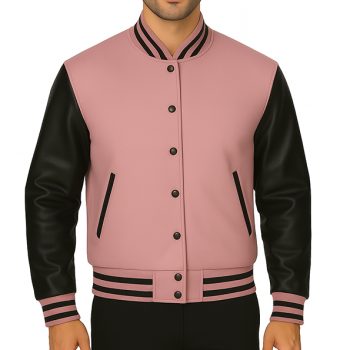 pink and black letterman jacket