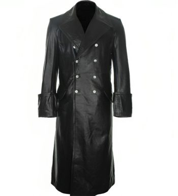 Replica WW2 German Officer Black Leather Trench Coat
