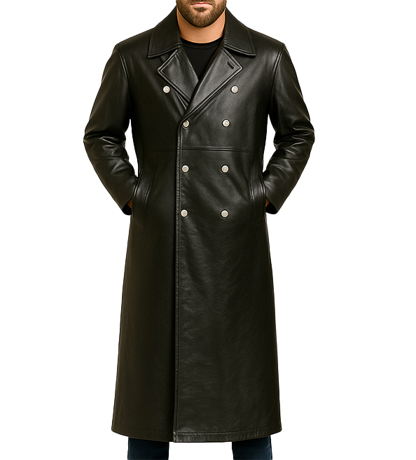 Replica WW2 German Officer Black Leather Trench Coat